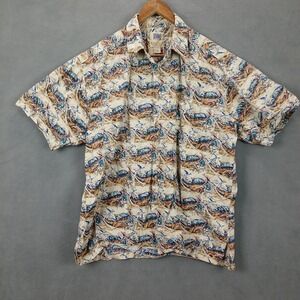 Avi Collection By Kahala Hawaiian‎ Shirt Mens Large Beige Sailboats Print Cotton